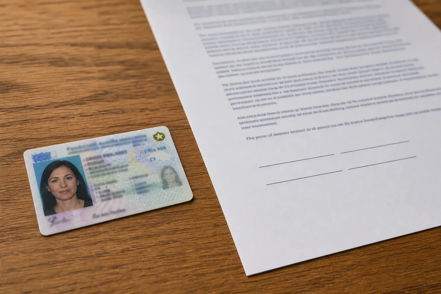 Valid photo ID and unsigned power of attorney document ready for notary appointment