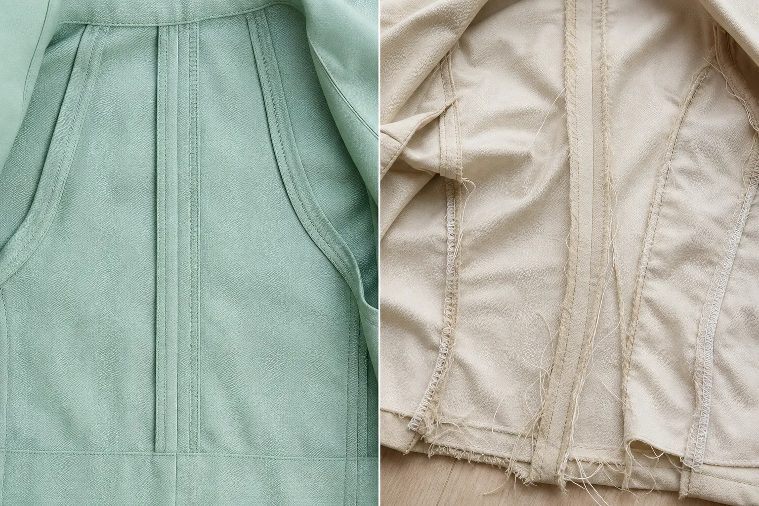 Interior seam of a well-constructed garment showing finished stitching with no fraying